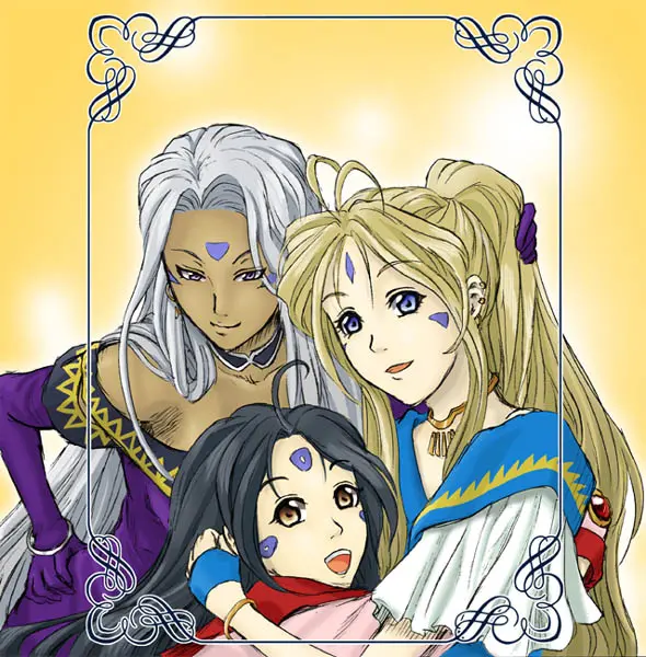 ああ女神様のウルドと姉妹が一緒に描かれたイラスト